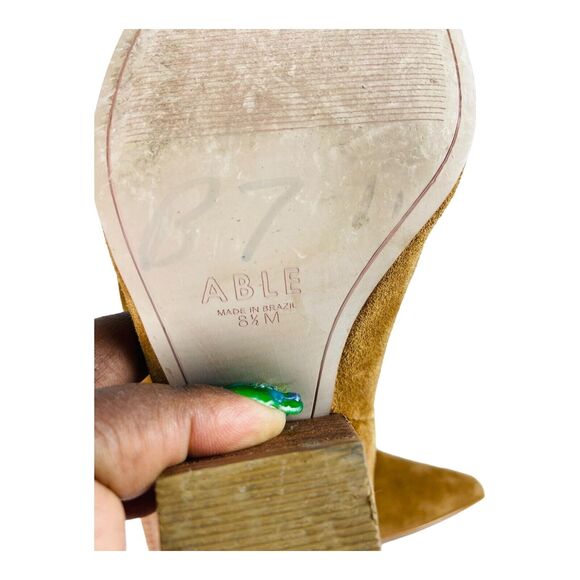 ABLE Womens Suede Knee High Boots Block Heel Able Rojas Tall Tobaccco Brown 8.5M - Picture 7 of 8